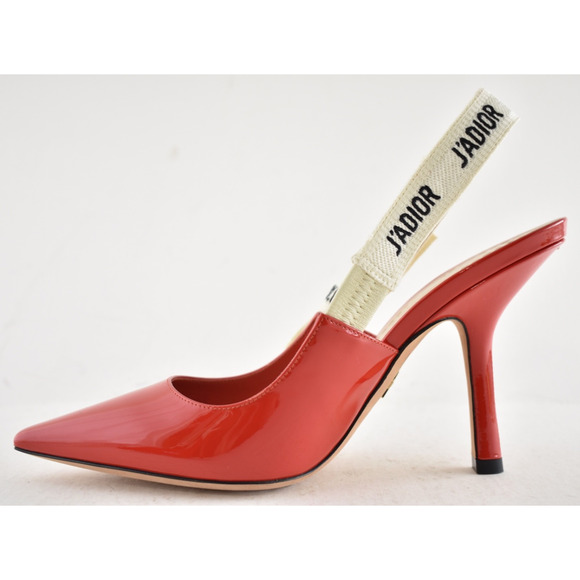 Dior J'adior Red Patent White Black Ribbon Logo Slingback Pump Sandal Heel 36 - Picture 4 of 13